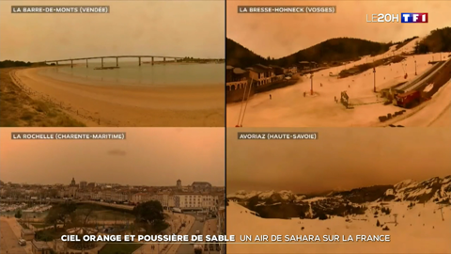 프랑스에 사하라 모래바람이 불어온 뒤 모습(사진 TF1뉴스 화면 캡쳐)/뉴스펭귄