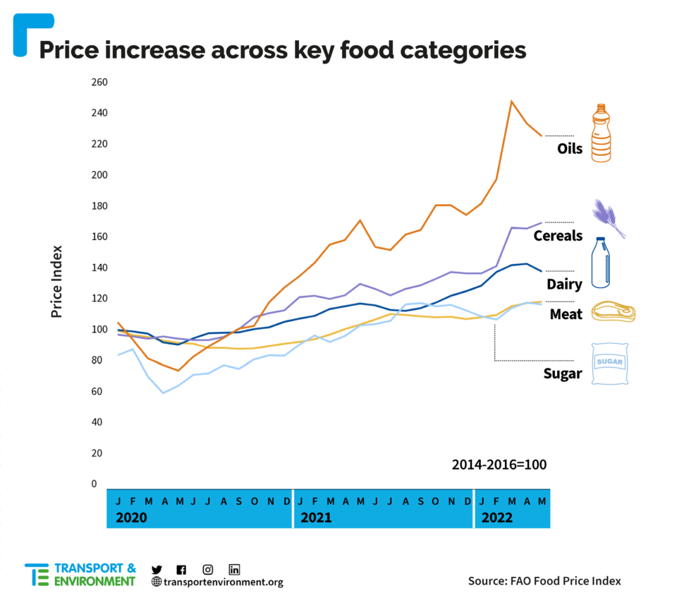 국제연합식량농업기구에서 발표한 급증한 식품 가격을 그래프로 나타냈다 (사진 Transport & Environment)/뉴스펭귄