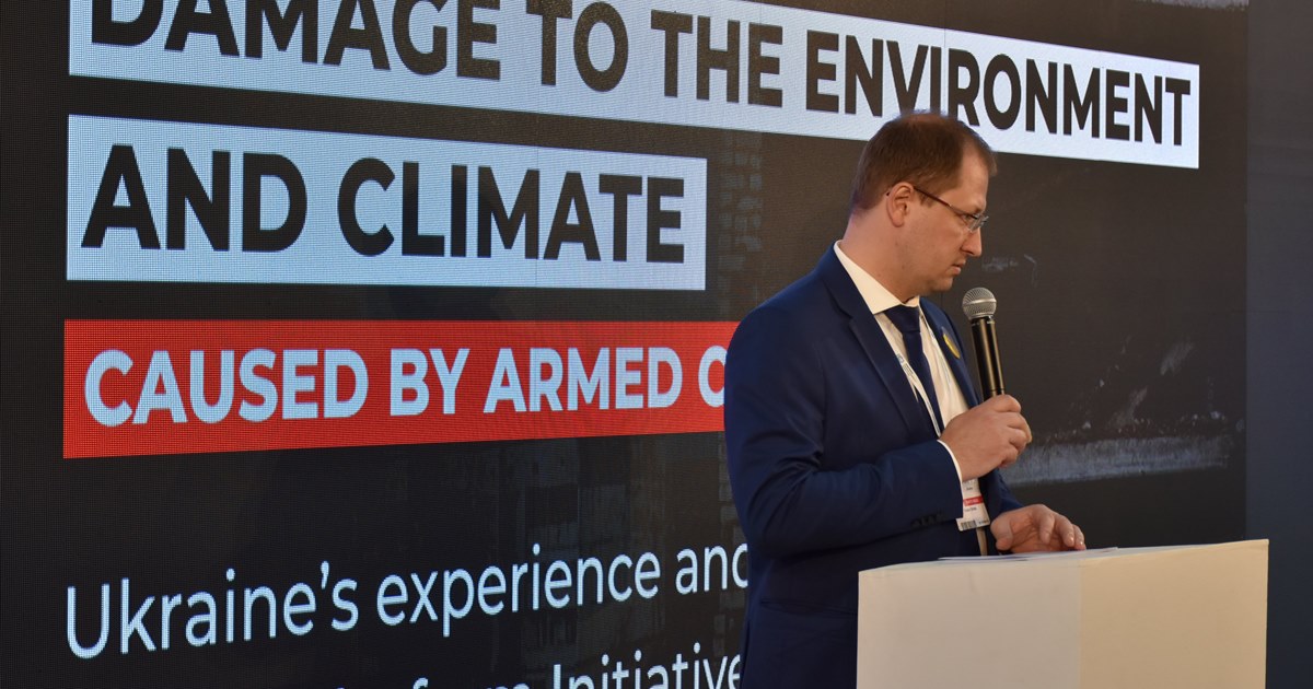 우크라이나 환경부 장관 루슬란 스트레레츠(Ruslan Strilets)는 COP27서 전쟁에 의한 환경피해를 설명하고, 지원을 부탁했다.(사진 Ruslan Strilets 트위터 계정)/뉴스펭귄