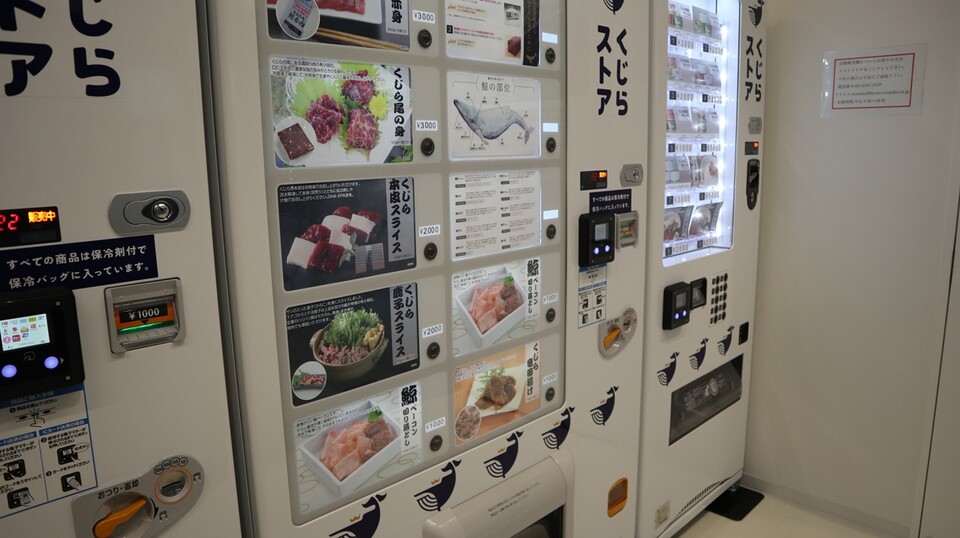 고래의 다양한 부위를 회, 전골 등 다양한 방식으로 가공해 냉동한 뒤 자판기를 통해 판매하고 있다. (사진 남예진 기자)/뉴스펭귄