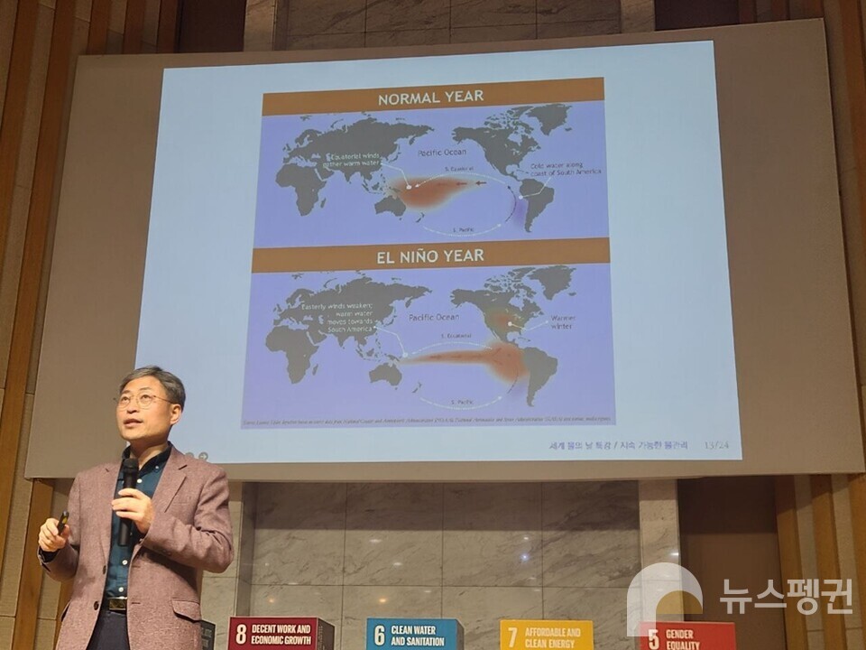 엘리뇨 현상이 없을 때는 따뜻한 바닷물이 인도네시아와 호주 쪽으로 이동했지만, 엘리뇨 현상이 있을 때는 인도네시아, 호주 쪽으로 넘어가지 못했다 (사진 조은비 기자)/뉴스펭귄
