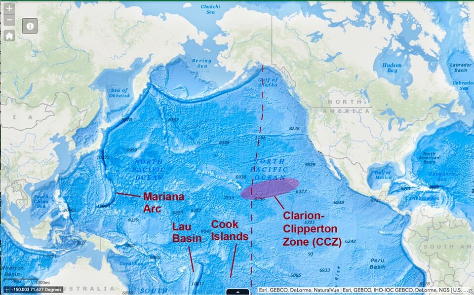 클라리온-클리퍼터 해역 위치를 나타낸 지도. (사진 미국지질조사국(USGS))/뉴스펭귄