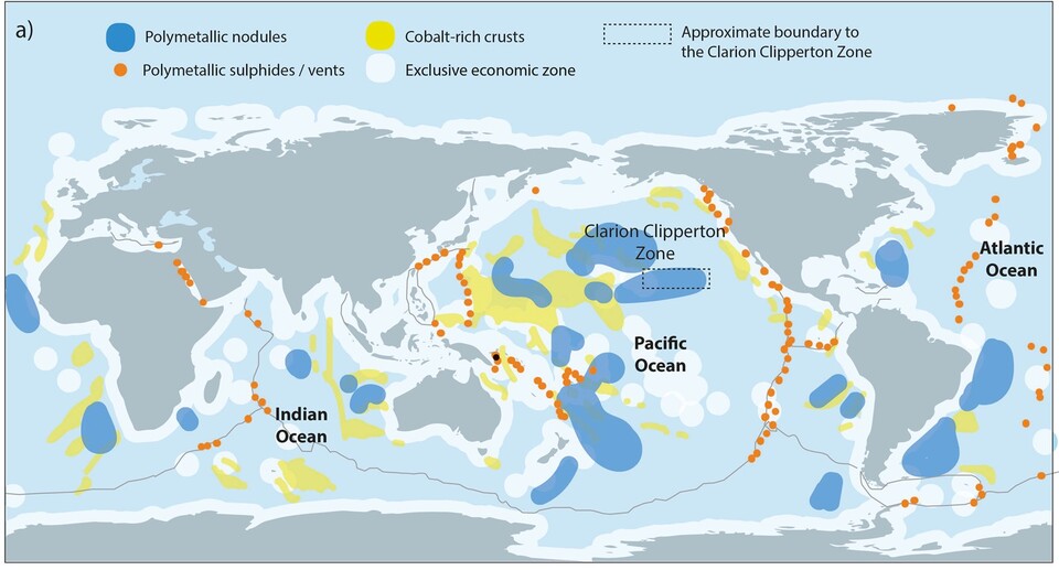 심해저에 매장된 광물의 위치를 나타낸 지도. (사진 Urgent assessment needed to evaluate potential impacts on cetaceans from deep seabed mining 논문)/뉴스펭귄