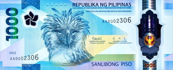 필리핀 1000페소 속에는 필리핀 국조인 필리핀수리가 그려져 있다. (사진 The international Bank Note Society)