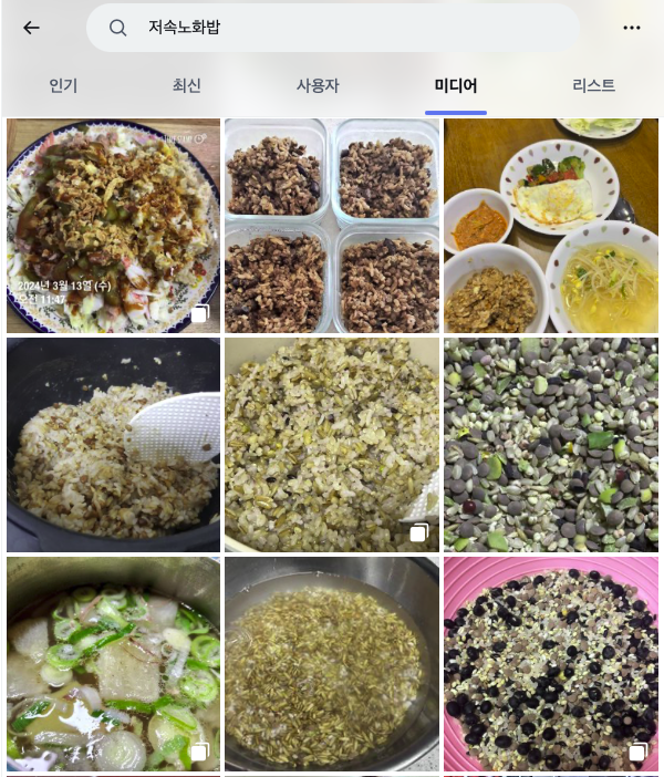X에 '저속노화밥'을 검색하면 나오는 인증 사진들. (사진 X 캡처)/뉴스펭귄
