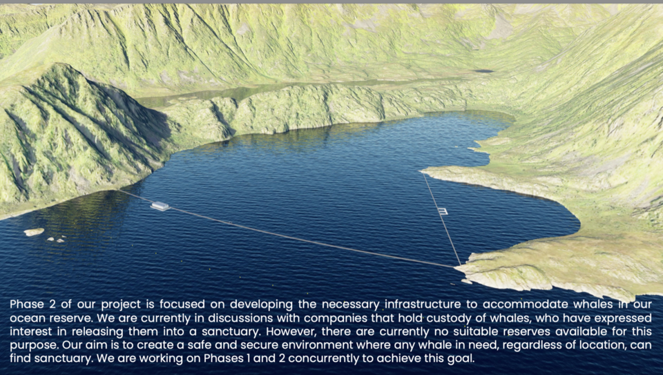 원웨일 측의 노르웨이 피오르 고래 바다보호구역 계획도. 수족관 고래들이 넓은 구역에서 안전하게 지낼 수 있는 바다 생크추어리를 만드는 것을 목표로 하고 있다. (사진 원웨일)/뉴스펭귄