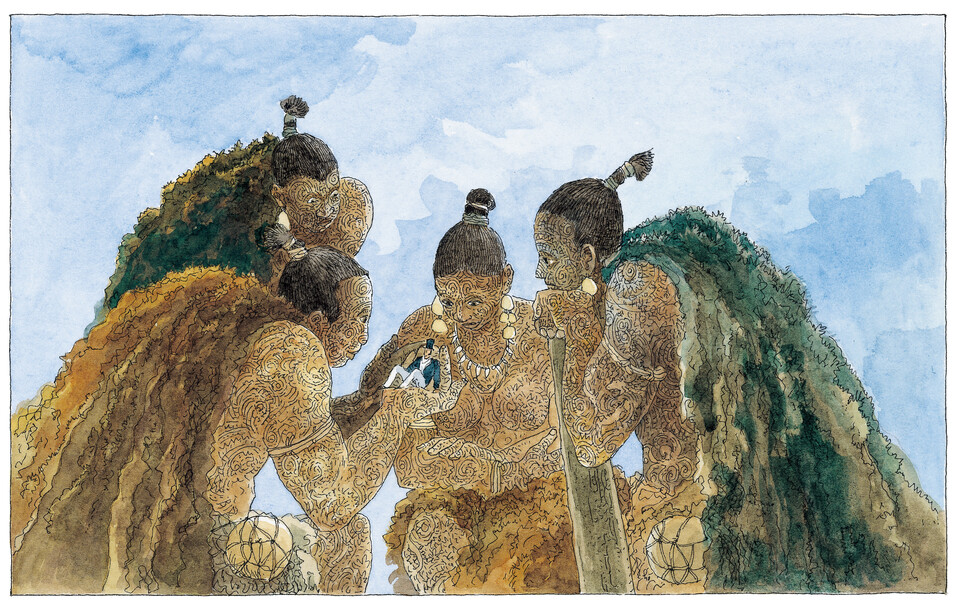 쓰러진 주인공 루스모어를 발견한 거인들. ('마지막거인' - 프랑수아 플라스 글·그림, 출판 디자인하우스)/뉴스펭귄