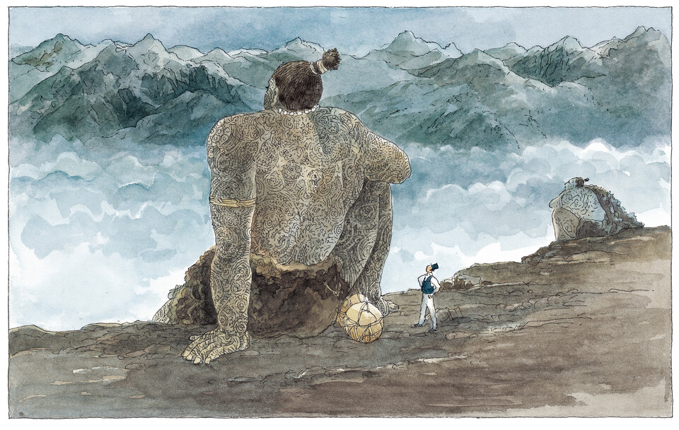 거인 안탈라의 등에 루스모어의 형상이 드러난다. ('마지막거인' - 프랑수아 플라스 글·그림, 출판 디자인하우스)/뉴스펭귄