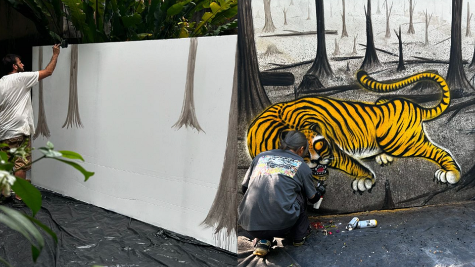 한국 작가와 브라질 작가가 협업해 두 나라의 멸종위기종, 기후재난을 작품에 담았다. (사진 Mundano 작가 인스타그램 @mundano_sp 게시물 캡처)/뉴스펭귄