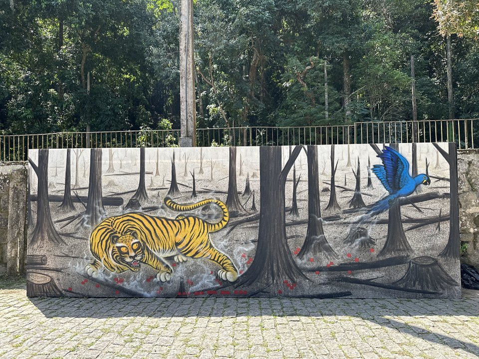 최근 브라질 리우데자네이루의 파르케 라제(Parque Lage)에서 기후 재난을 주제로 한 그라피티(graffiti) 작품 '생존의 숲'이 전시 중이다. 생존의 숲에서 생존해야 하는 이들은 누구일까? (사진 레오다브 작가 제공)/뉴스펭귄