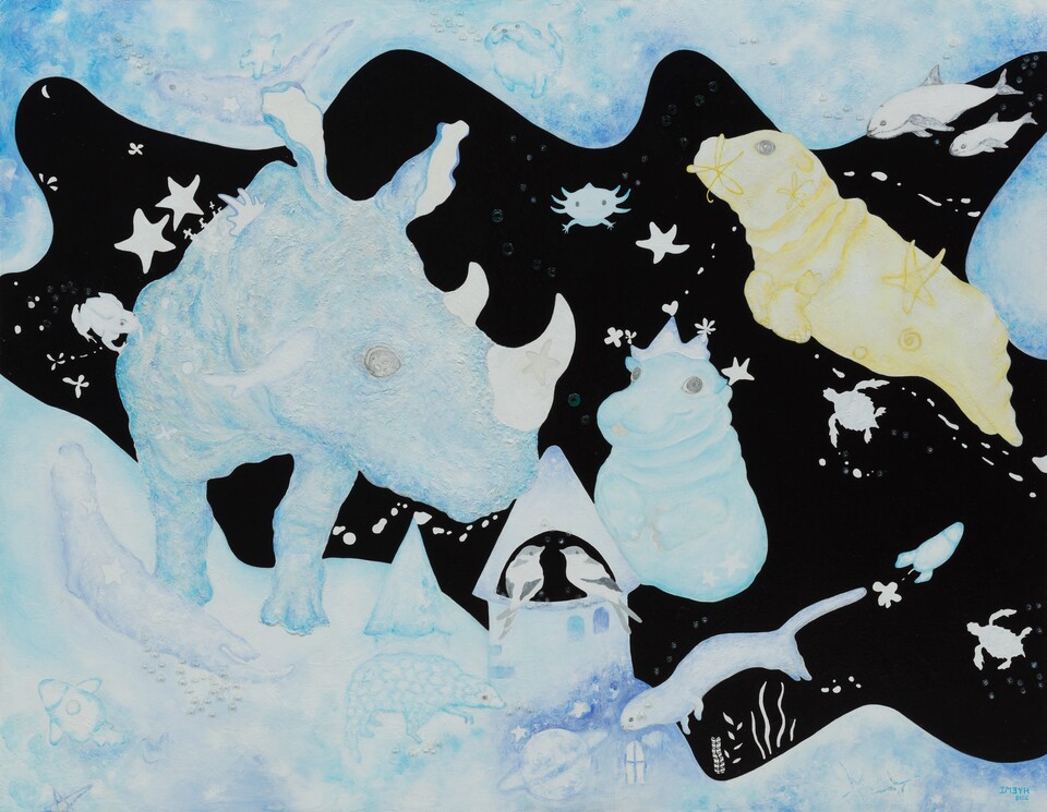 멸종위기동물 CITES Level 1 [Endangered animals level 1] Up-cycle collage on canvas 91x117 2018 (그림 혜미 제공)/뉴스펭귄