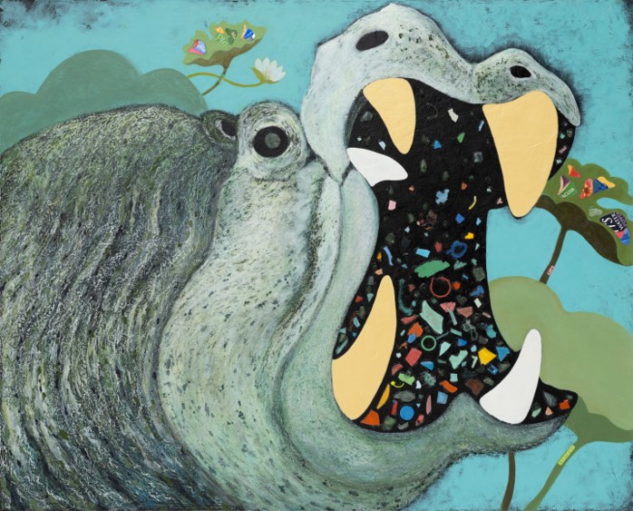 피그미하마 [Pygmy hippo] Up-cycle plogging collage on canvas 80x100 (그림 혜미 제공)/뉴스펭귄