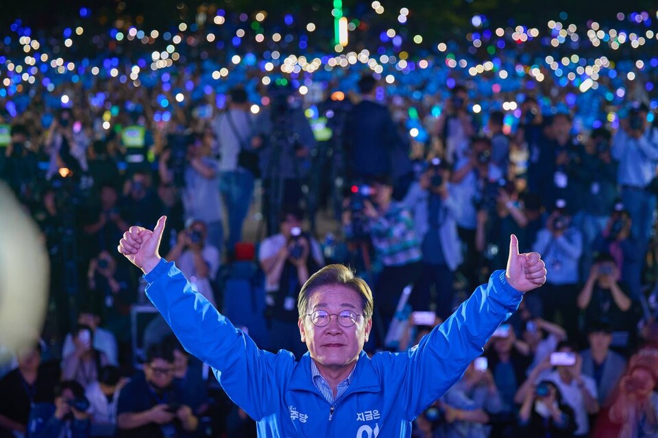 대선 하루 전, 서울 마지막 유세 당시 이재명 후보. (사진 이재명 홈페이지)/뉴스펭귄