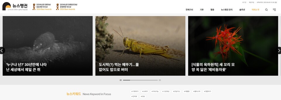 뉴스펭귄은 멸종위기와 기후위기를 다루는 국내 최초, 유일 뉴스미디어다. (사진 본지 홈페이지)/뉴스펭귄