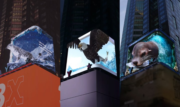 2024년 뉴욕 타임스스퀘어 전광판에 상영됐던 ‘LG와 함께하는 위기 동물 보호’ 캠페인. (사진 LG전자)/뉴스룸