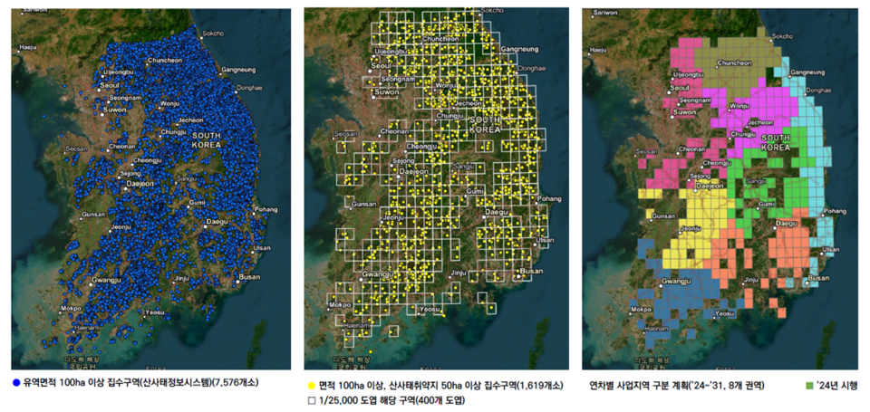 산림유량관측망 후보지 선정 과정 및 연차별 추진 계획. (자료 산림청)
