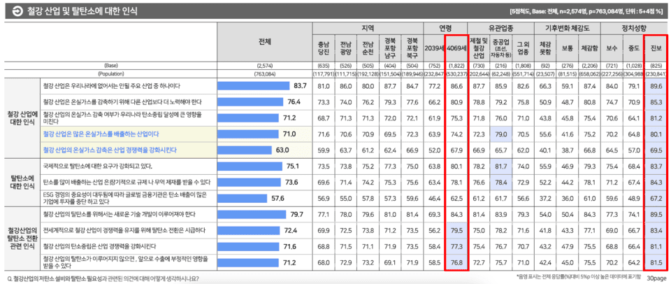 철강산업의 탈탄소 전환 관련 인식이 대체로 긍정적인 것으로 나타났다. (자료 기후솔루션)